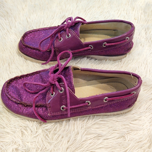 Sperry Top Sider Purple Glitter Sparkle Boat Shoes Loafers - Picture 3 of 5